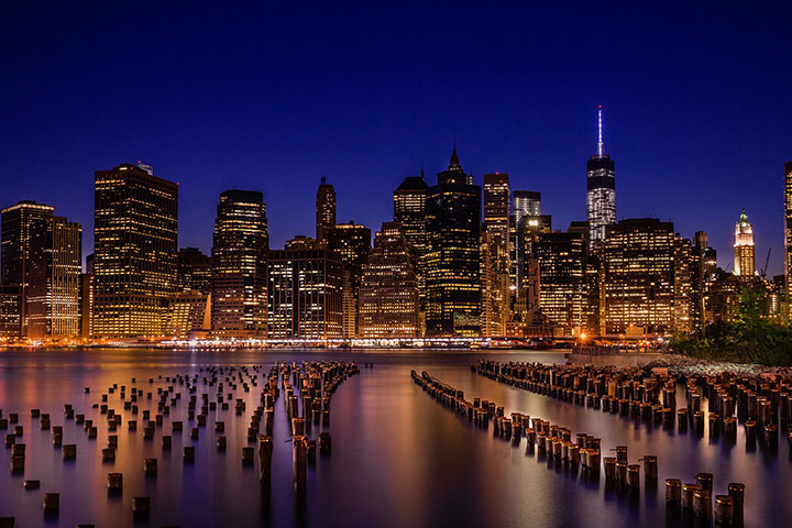 Night Skyline Views from Brooklyn Bridge Park