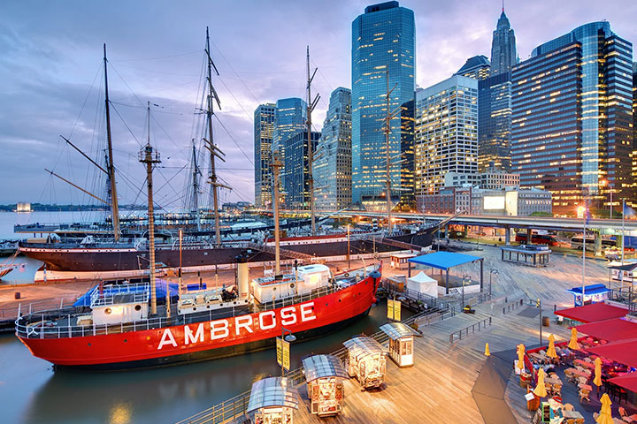 Visit South Street Seaport Manhattan Side near the Brooklyn Bridge