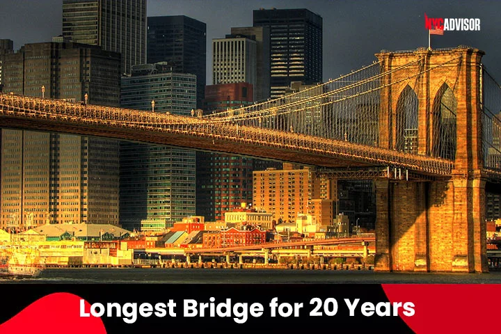 For twenty years, the Brooklyn Bridge held the title of the longest bridge in the world.