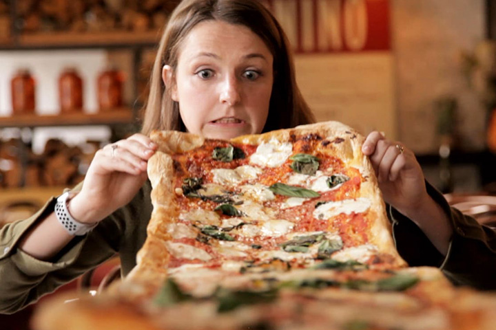 Enjoy the Pizza Party at One Small Slice for Man, One Giant Pie for Mankind